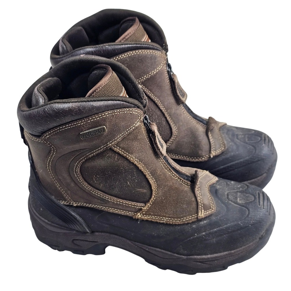 Totes Mens Waterproof Winter Boots Brown Leather Zip Up Insulated Snow 10M